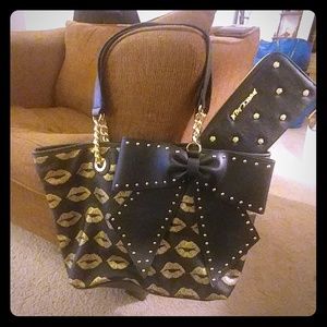 Used Betsey Johnson Lips Tote and Wallet